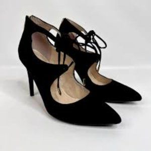 Marc Fisher Vegan Suede‎ Black Lace Up Stiletto Pumps Sz 7 - EUC